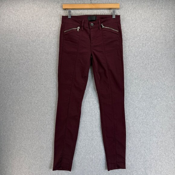 Vince Womens Shiraz Skinny Leg Moto Pants Wine Color Red Zip Detail Size 27 - Picture 1 of 14